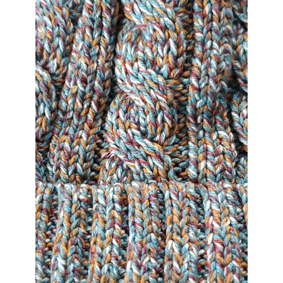 Time & Tru Cable Knit Pom Pom Faux Fur Lining Multicolored Winter Beanie Hat OS - Picture 2 of 6